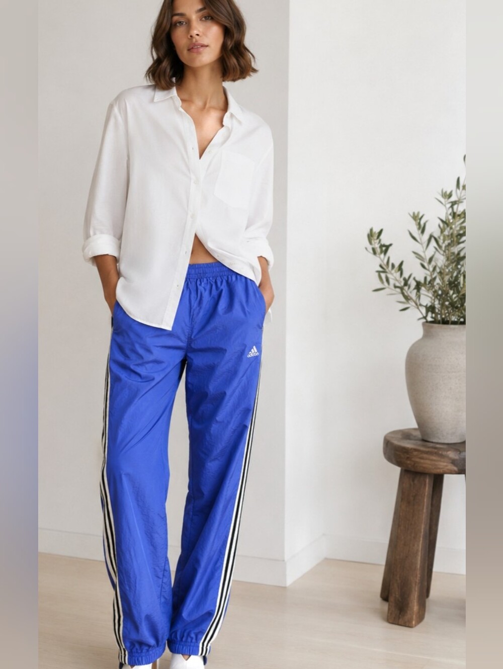 Adidas Side Stripe Vintage Royal Blue Joggers with White Stripes 3 Stripes Y2K